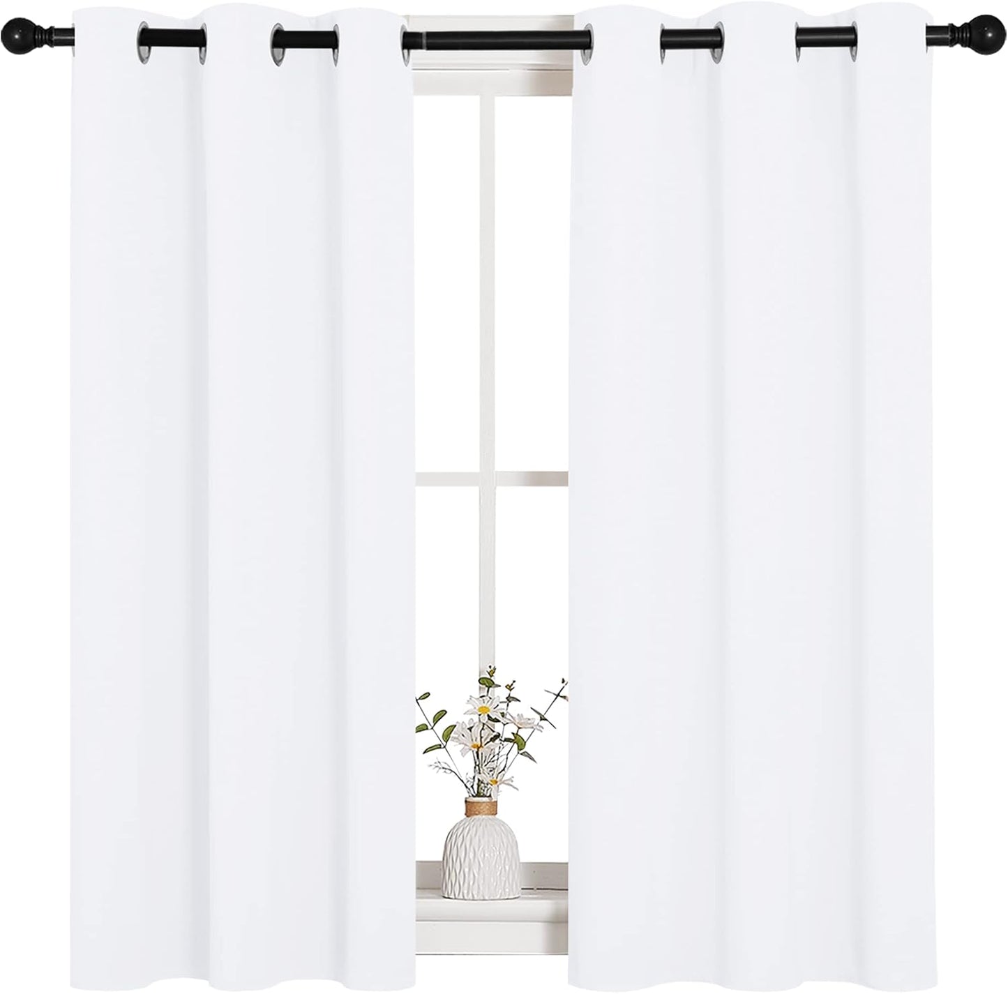 NICETOWN Curtains - Grommet Top Draperies for Small Windows | 50% Light Blocking, White (2 Panels, 34" x 45")