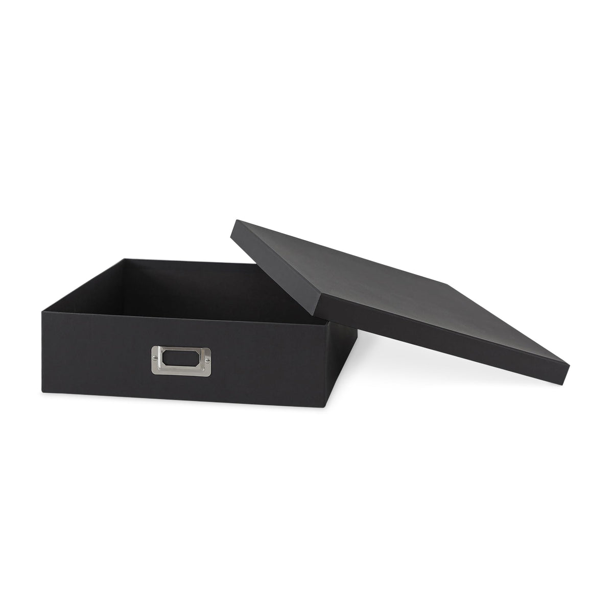 Soul & Lane Photo Storage Box with Lid, 14.8 × 13.0 × 3.7 Inches, Keepsake Memory Organizer, Cardboard Storage for Photo Albums, Scrapbooks, Artwork, Stationary, Memorabilia, Craft Supply, Black