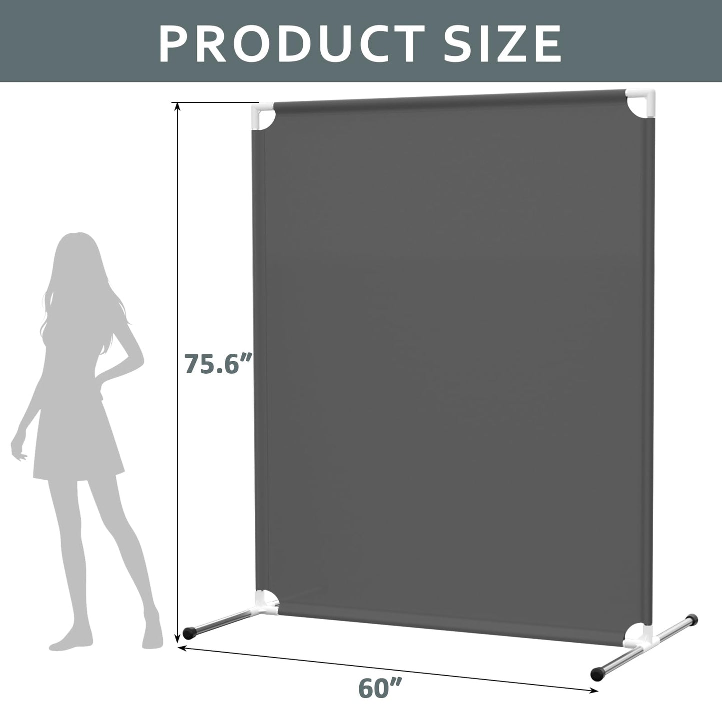 Room Divider for Privacy Protection - Single Panel Privacy Screen for Room Separation, 75.6" x 60" Portable Room Partition for Bedroom Office Dorm, Freestanding Divider Easy to Install ,Grey