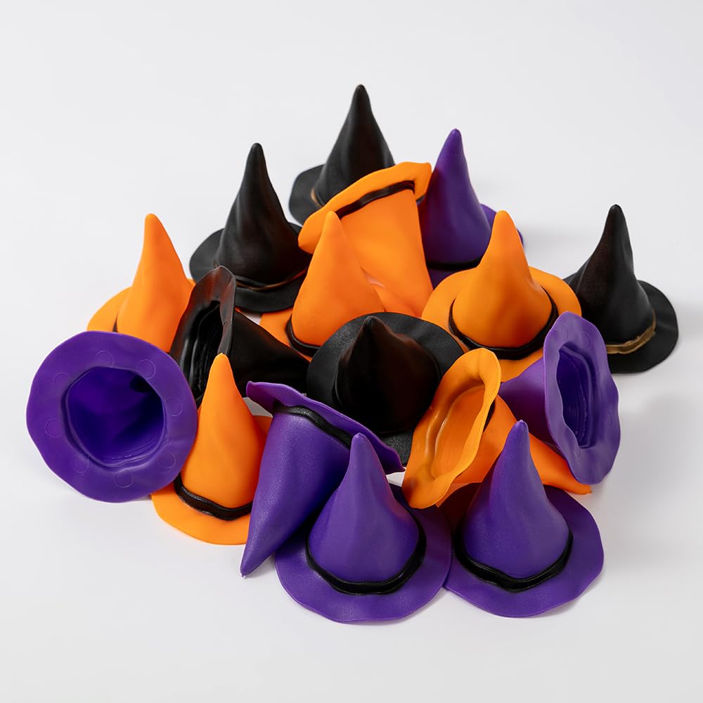 tiecawk 12Pcs Plastic Witch Hats Mini Halloween Witch Hats Wizard Hat for DIY Crafts Bottle Toppers Halloween Party Supplies (Black)
