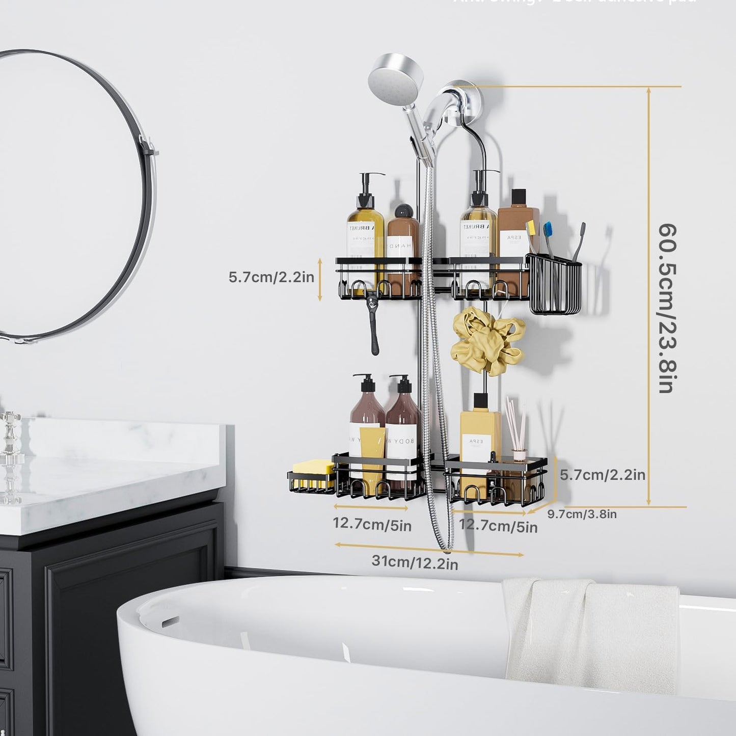 KEGII Shower Caddy - Rustproof Hanging Organizer with Soap Dish & Toothbrush Holder | Ideal for Handheld Showerheads