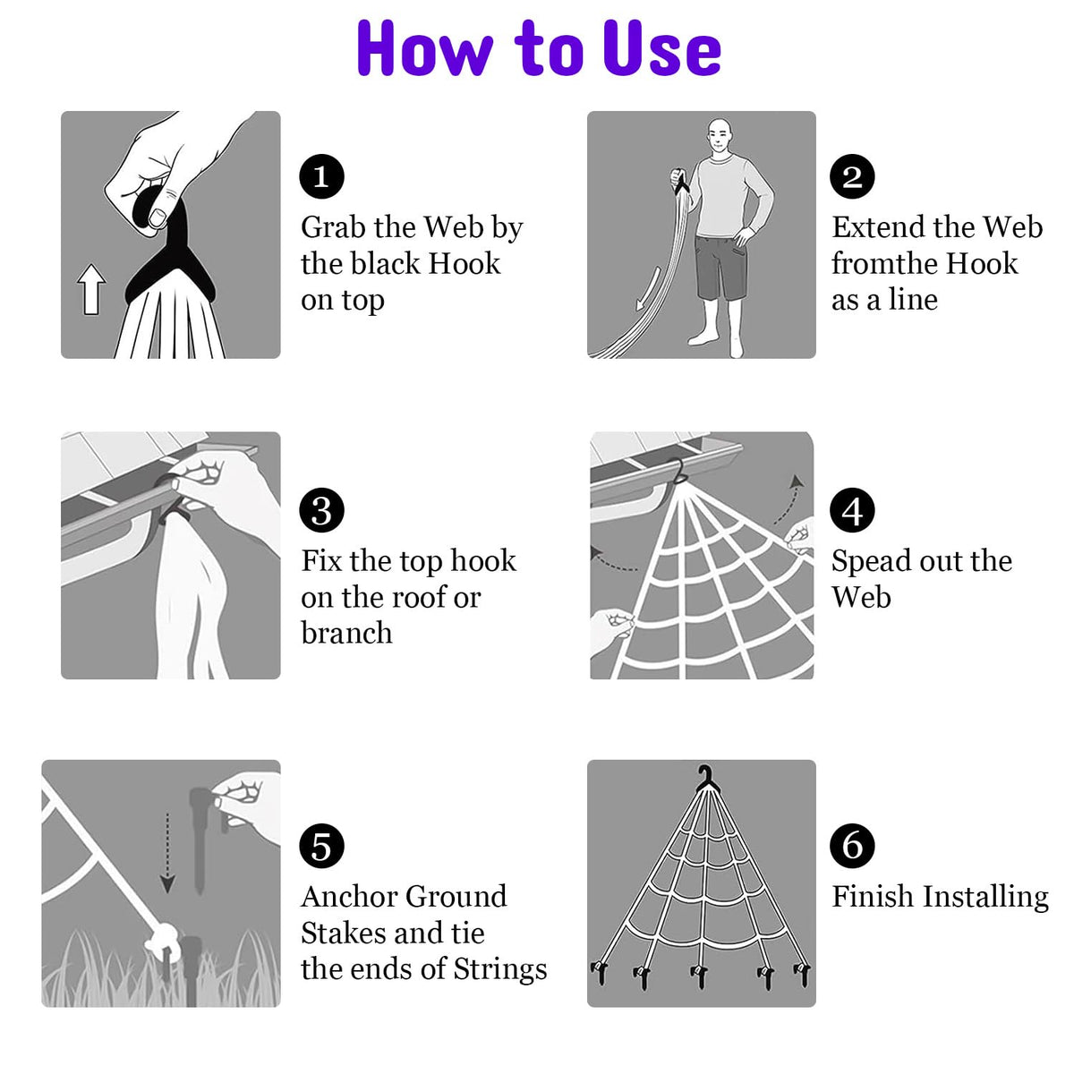 20*17FT Halloween Spider Web 150 Led Purple Lights Light Up Lighted Triangular Giant Battery Operated Waterproof with 200sqft Cobweb and 20 Small Spiders for Indoor and Outdoor Decor Yard Decoration