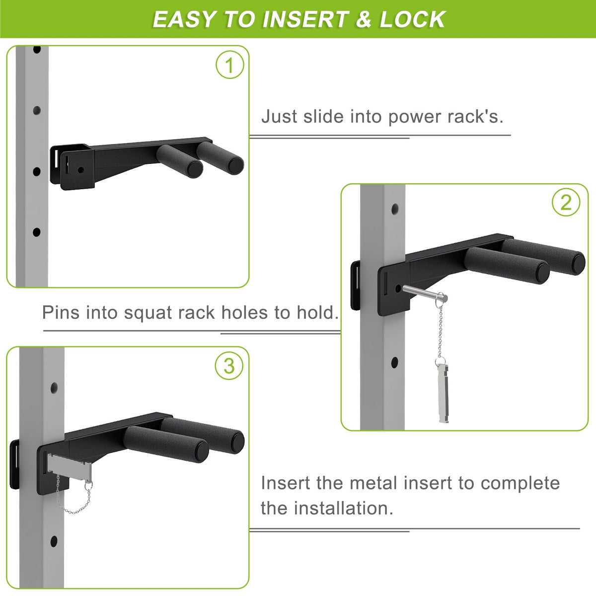 Lifeswell Dip Bar Attachment for 2" x 2" Power Rack, Non-Slip Wide & Narrow Grip Handles, 500 lbs Capacity, Squat Rack Attachment for Dips, Inverted Rows, Push-Ups