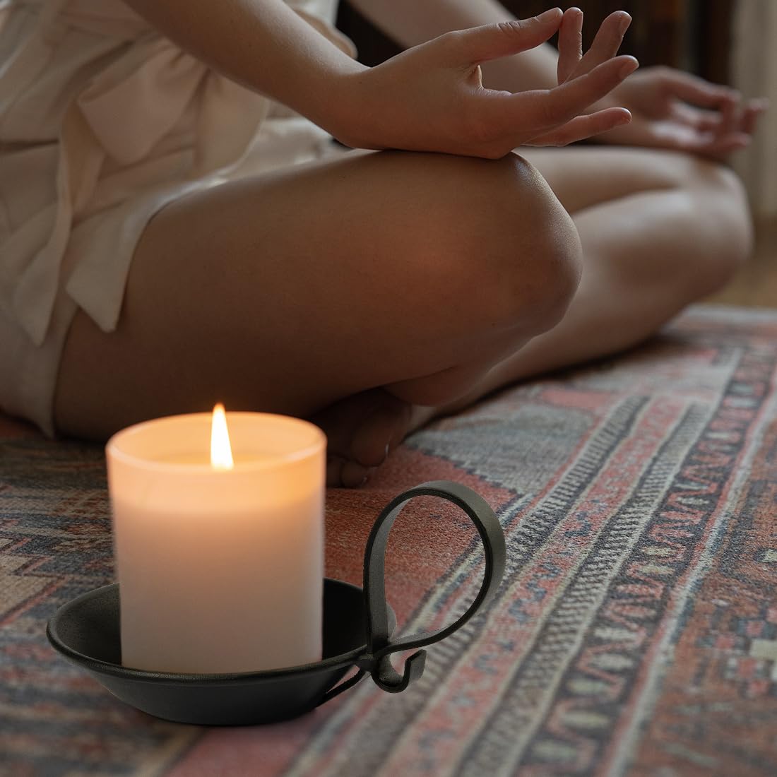 AGLARY 2PCS Matte Black Iron Pillar Candle Holders, with Handle, Simple Industrial Style ,Table Centerpiece Decoration