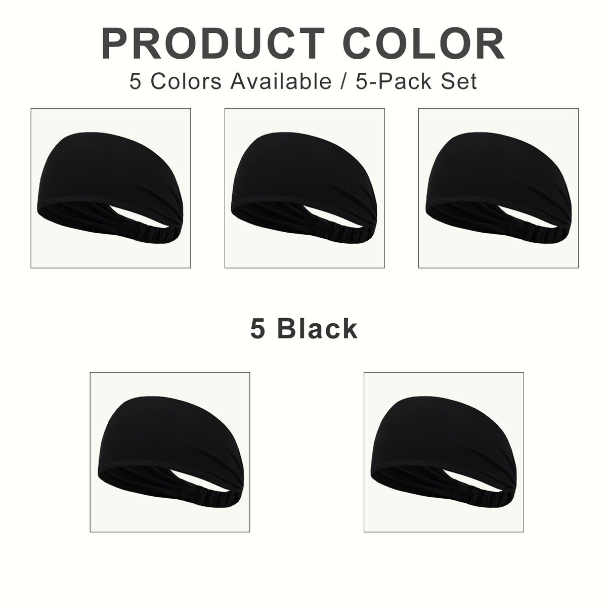 Calbeing Headbands for Women, 5 Pack Black Sweat-Absorbing Sport Sweatbands, Soft Elastic Yoga Hairbands, Comfortable Hair Bands for Fitness Workout Travel Exercise