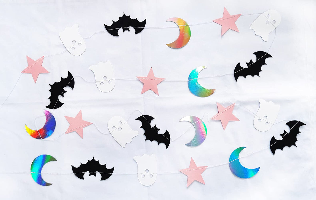 92 Packs Pink Black Halloween Birthday Party Kit Happy Boo Day Banner Cake Topper Ghost Cupcake Toppers Skeleton Bat Mylar Balloons for Pink and Black Halloween Birthday Party Decorations