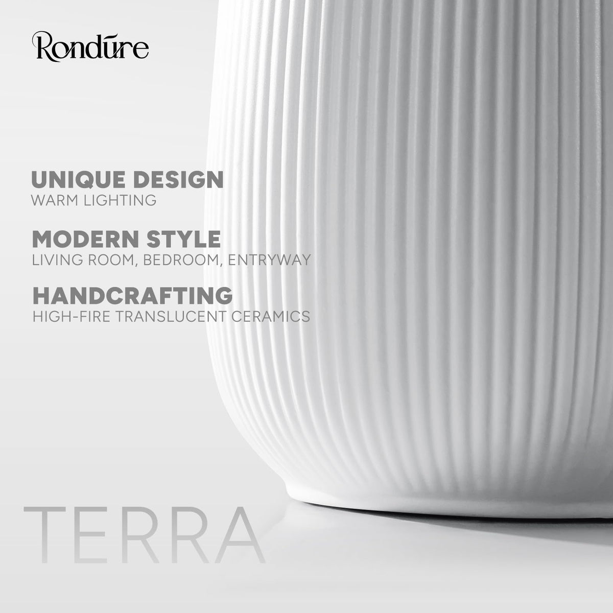 RONDURE 9.5" Modern Ceramic Table Lamp, Fully Dimmable Bedside Lamp for Bedroom Living Room Nightstand, White Translucent Ceramic Shade, Warm Ambient Decorative Corded Lighting, Bulb Included