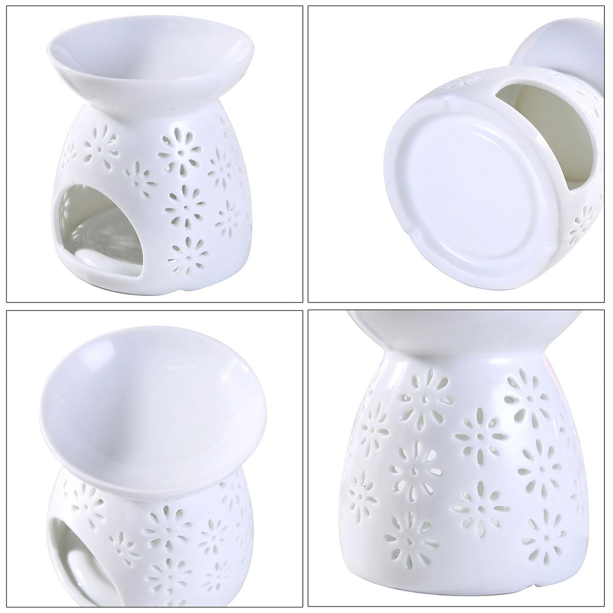 Auxmeware - Ceramic Tea Light Candle Holder Set of 2, Essential Oil Burner Wax Melt Burner, Incense Aroma Diffuser, Home Decor