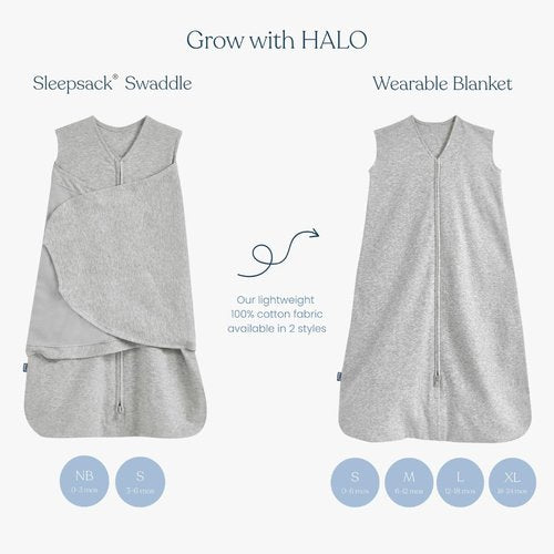 HALO 100% Cotton Sleepsack Swaddle - 3-Way Adjustable Wearable Blanket, Baby Blue, Newborn (0-3 Months)