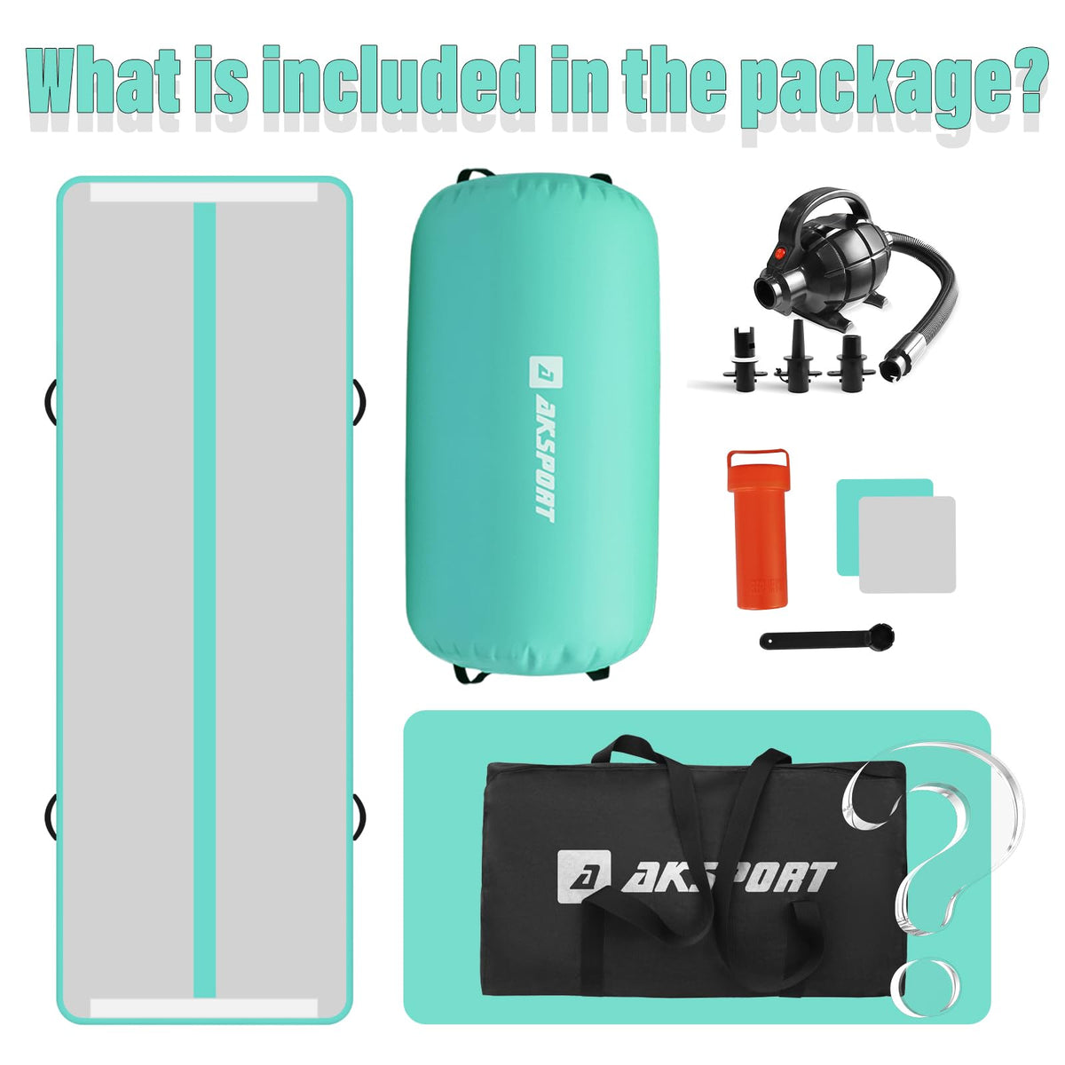 AKSPORT Inflatable Gymnastics Mat with Air Barrel Gymnastics Roller for Back Tumbling/Yoga/Cheerleading/Back Walkovers,with Air Pump