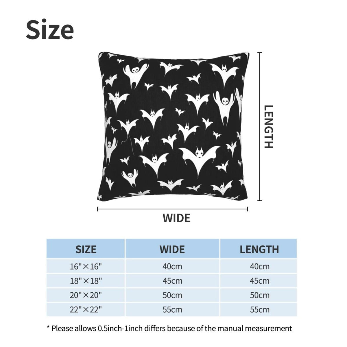 Xzyopcwx Halloween Goth Bats and Moon 2 Pack Throw Pillow Covers Sofa Cushions Covers Living Room Bedroom Bed Covers Car Lumbar Covers 18x18 Inches