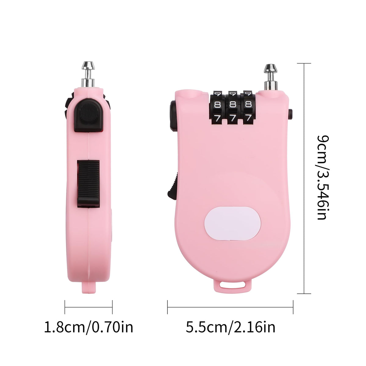 YAODHAOD Combination Cable Lock, Retractable Steel Cable Luggage Lock with 39inch Retractable Steel Cable 3 Digit Combination Lock Travel Bike Helmet Snowboard Lock(Pink)