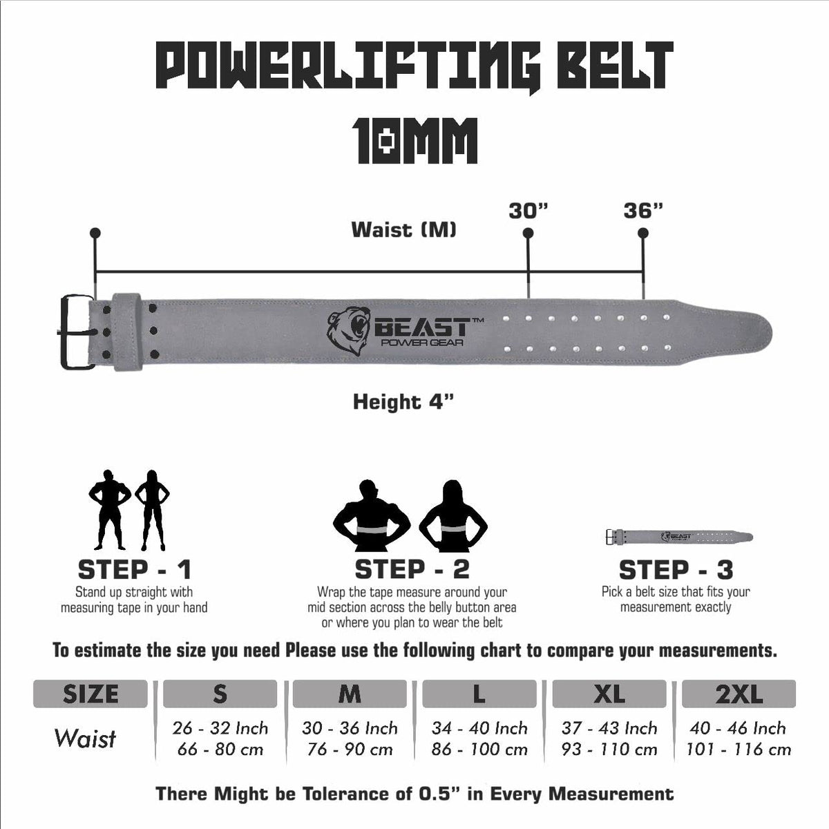 Beast Power Gear Weight Lifting Belts - Free Strap 4” Wide 10mm Thick for Weightlifting Bodybuilding Powerlifting Belt Superior Back Support Gym Belts for Men Women