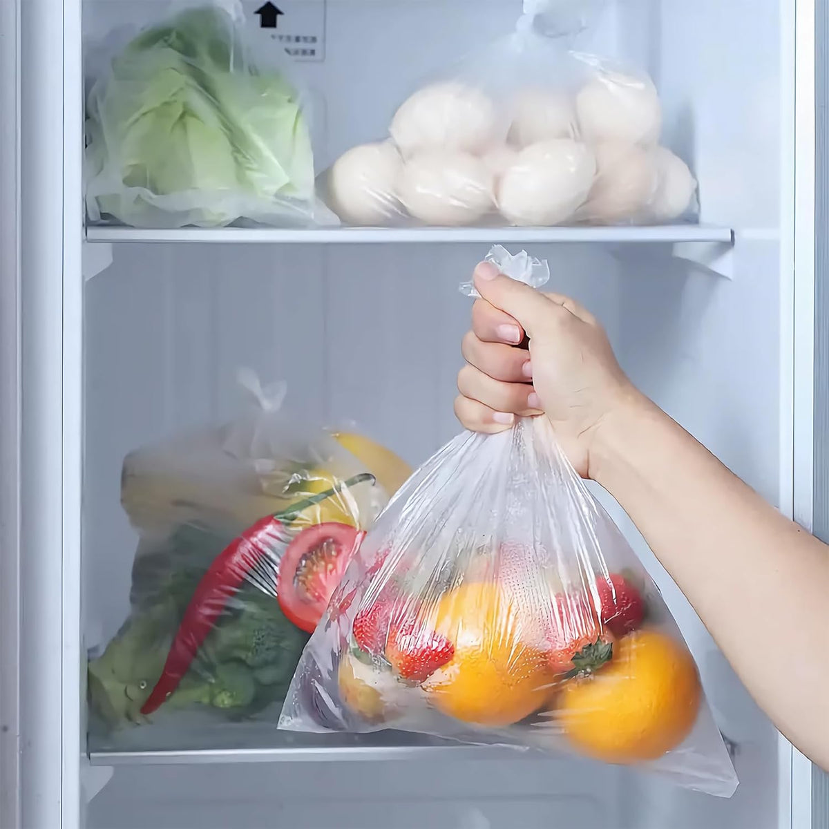 Skiennix Clear Plastic Produce Bags - Easy Tear Food Storage for Vegetables & Fruits | 12" x 20" - 350 Bags/Roll (2 Rolls)