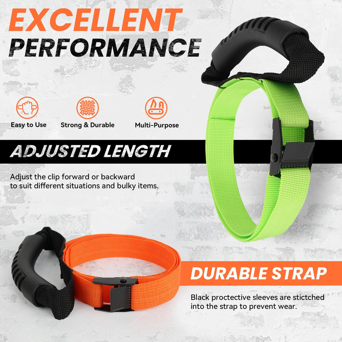 HUDLL Heavy Duty Storage Straps with Handle(2 Pack) for Cables, Ropes and Hoses, Extension Cord Organizer with Handle and Easy Adjustable Steel Black Lock Slider Buckles for Pool Hoses, Garden Hoses.