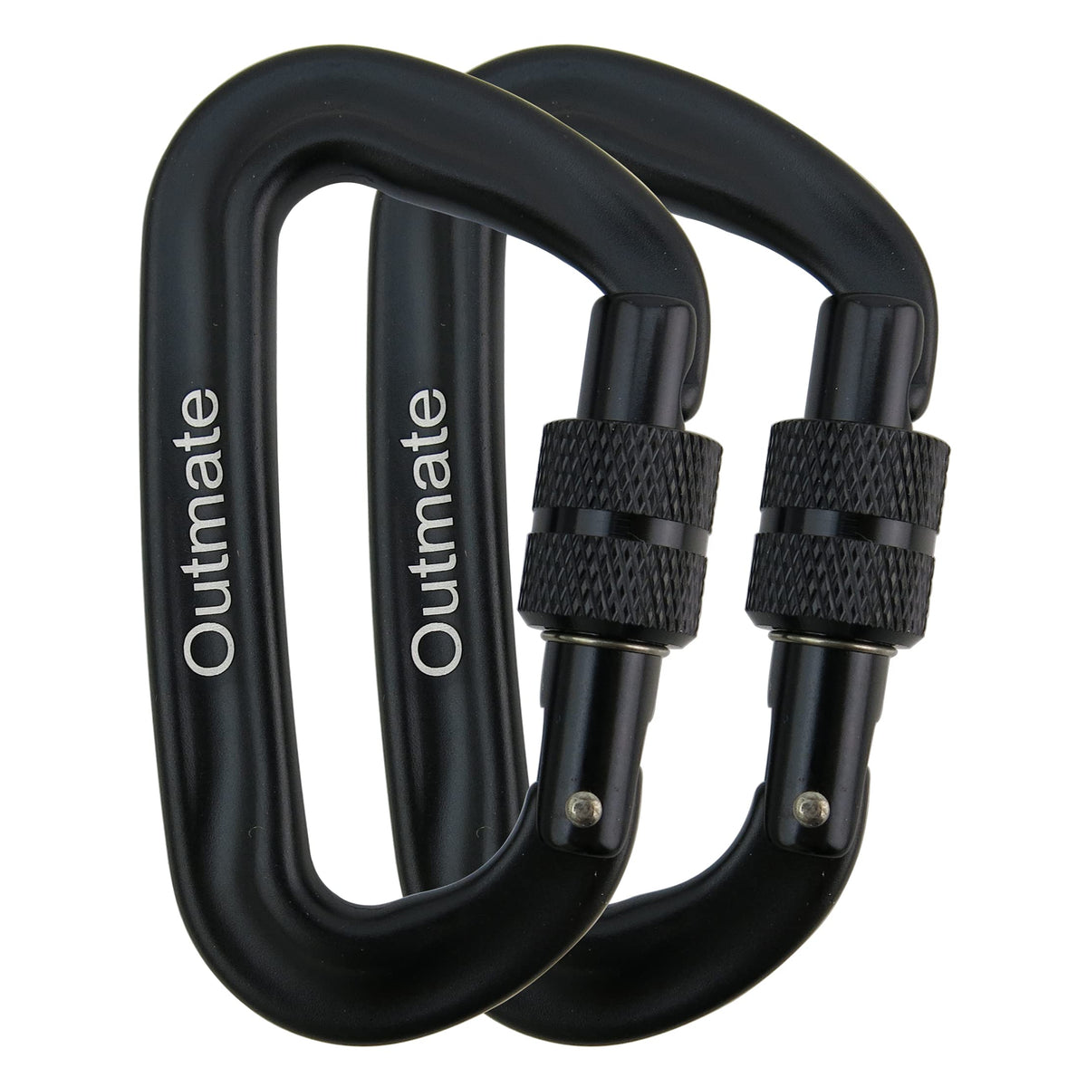 Outmate 12kN 3.2"x2" Heavy-Duty Carabiner Clips - Durable, Lightweight Aluminum Alloy Carabiners for Hiking, Camping, Keychains, Dog Leashes, Hammocks & More(Screw gate,2 Black)