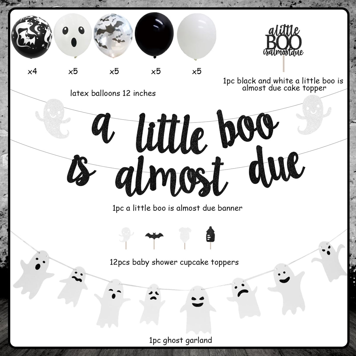 Balterever a Little Boo is Almost Due Baby Shower Decoration Black White Halloween Baby Shower Decor with a Little Boo is Almost Due Banner Garland Cupcake Cake Topper for Halloween Gender Reveal