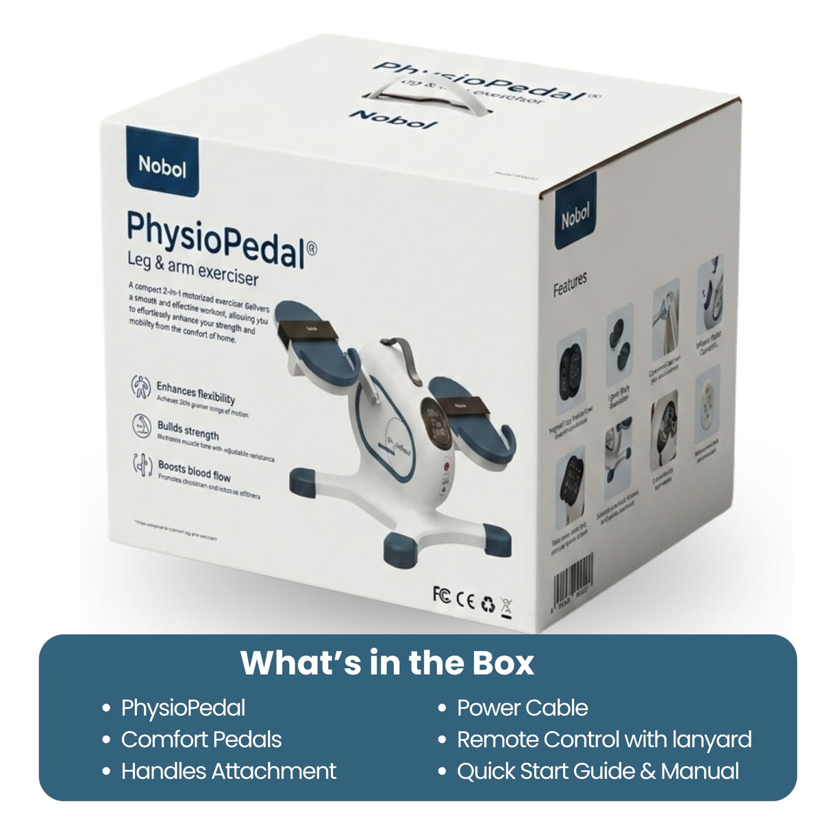 Nobol PhysioPedal® Motorized Under Desk Exercise Bike for Seniors & Adults – Electric Pedal Exerciser with Remote, Adjustable Speeds & Resistance, LED Display, Portable Seated Leg & Arm Pedaler