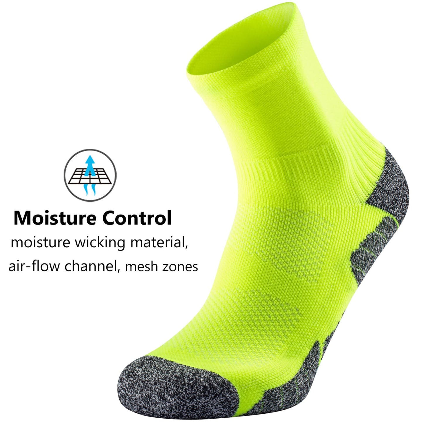 CWVLC Compression Athletic Unisex Quarter Socks Cushioned, 4-Pairs Lime-green, M