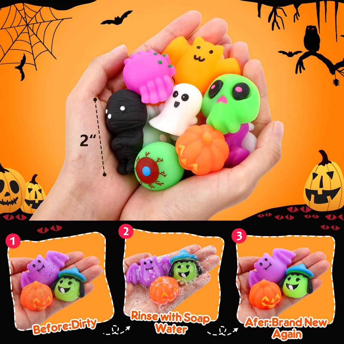 OCATO 30Pcs Halloween Mochi Squishy Toys Halloween Party Favors for Kids Halloweens Toys for Trick or Treat Bulk Non Candy Halloweens Treats Gift Goodie Bags Fillers Party Supplies for Kids Boys Girls