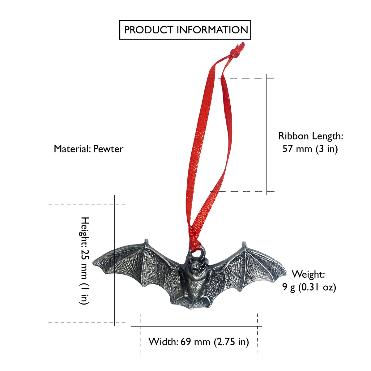 Bat Ornament Pewter Charm Travel Souvenir Batcave Nature Theme Miniature Ornament