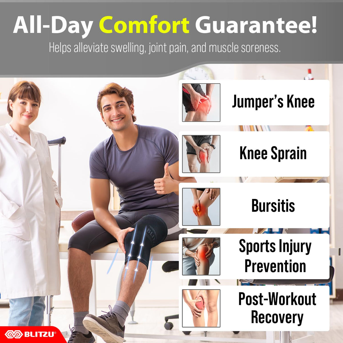 Knee Brace for Meniscus Tear 2 Pack, Knee Compression Sleeve for Men and Women, Knee Support for Arthritis, Swelling, Inflammation, ACL, Pain Relief, Running, Workout, Sports and Recovery Black L