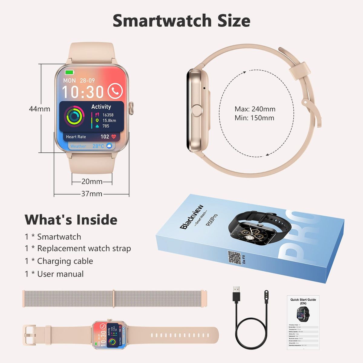Blackview 2026 Fitness Tracker (Answer/Make Calls), Smart Watch for Men and Women with Heart Rate/SpO2/Sleep Monitor/2 Straps, 100+ Sports Modes, IP68 Waterproof Activity Tracker for Android/iPhone