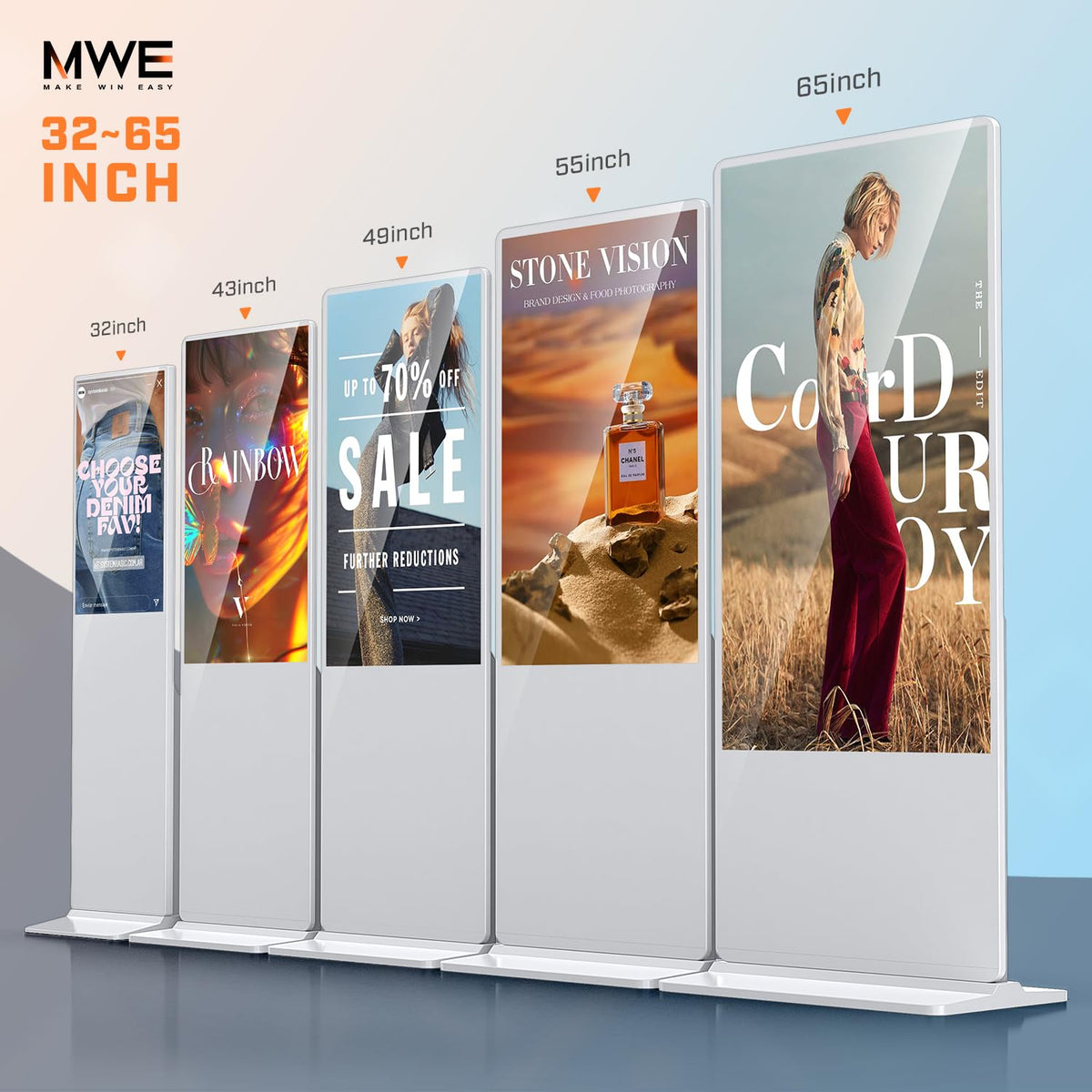 QIXZOCV MWE 54 Inch Touchscreen Kiosk, Indoor Floor Standing Digital Signage, LCD Screen Advertising Display Totem, Interactive Display Poster Android System with Auto Media Player-White