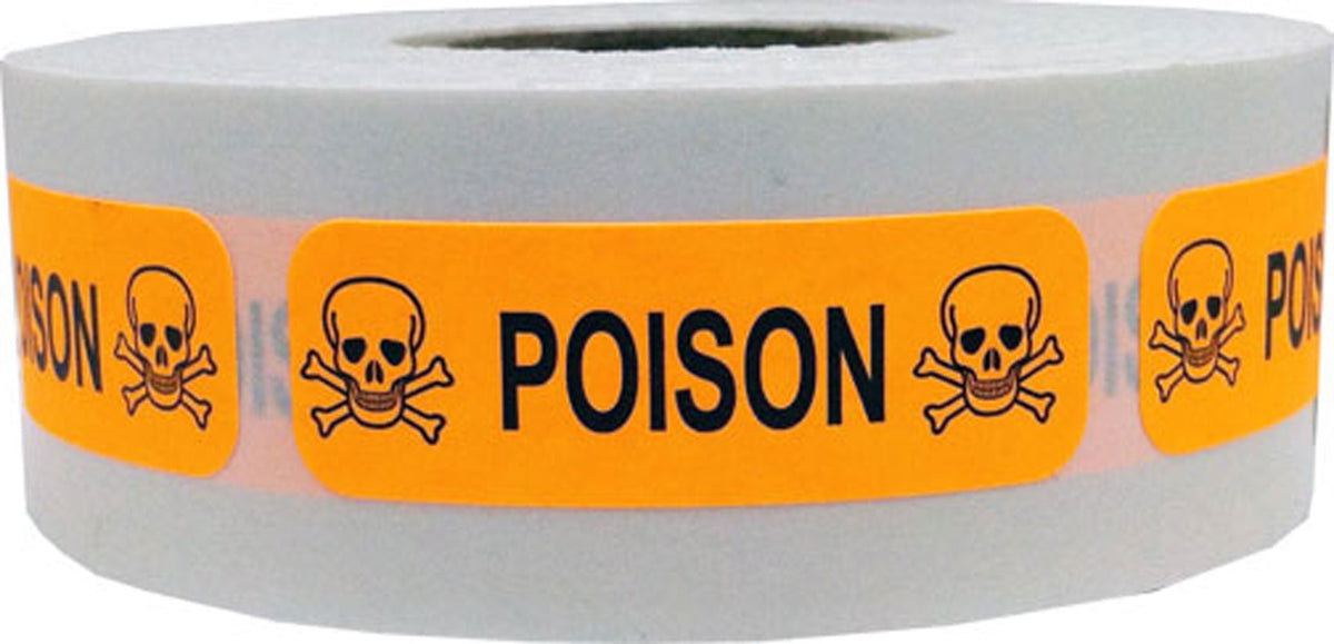 Fluorescent Orange with Poison Medical Healthcare Stickers – 0.5 x 1.5 Inch Adhesive Labels, 500 Total Stickers Per Roll for Hospitals, Clinics, Laboratories, and Medical Safety – Made in the USA
