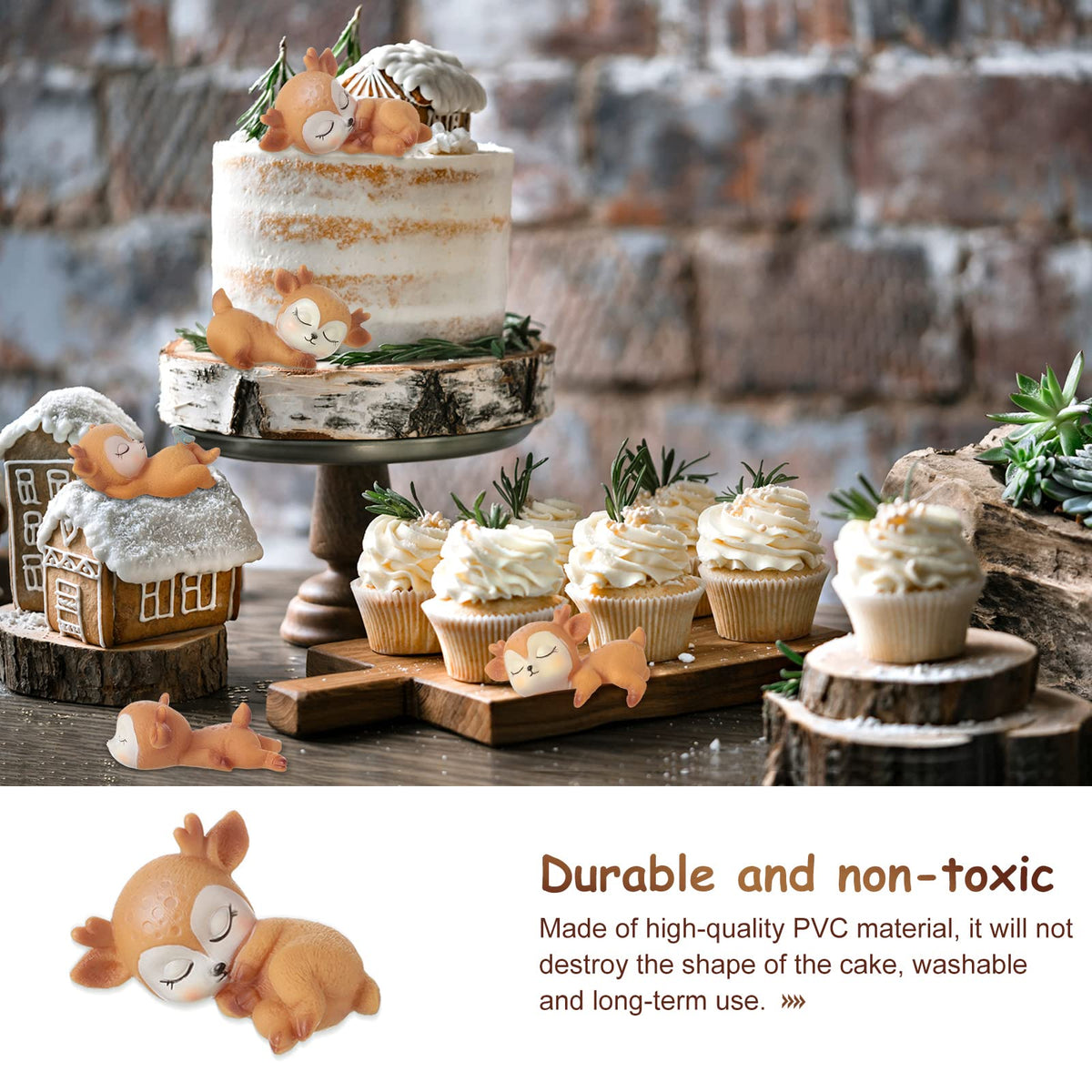 12 Pieces Deer Figurines Cake Toppers for Baby Shower Woodland Animal Deer Topper Cute Doe Fawn Cake Ornaments Decorations for Birthday Wedding Anniversary Party