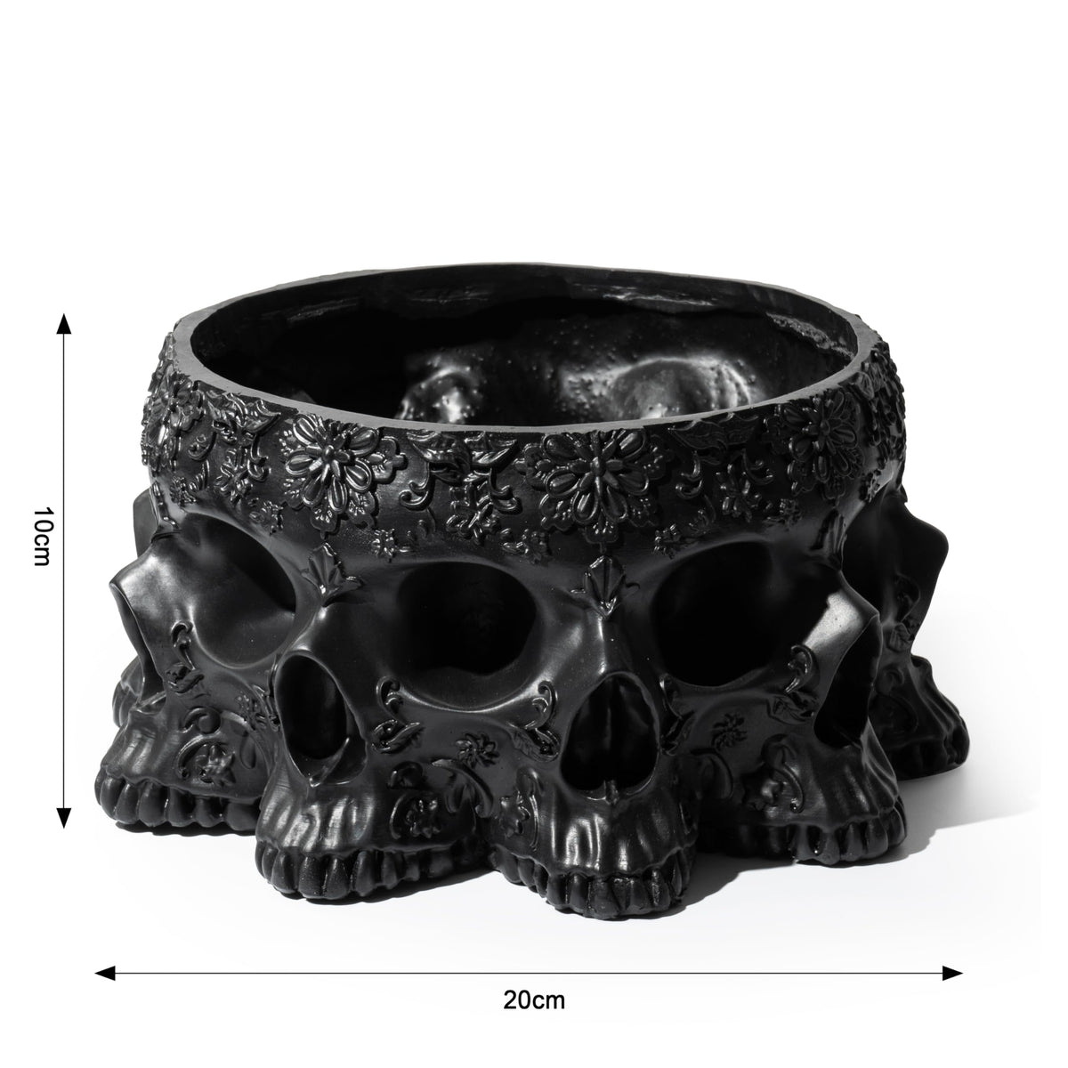 Skull Black Multifaced Planter Pot 4" Skulls Skeleton Head Pot for Succulents Flowers Sweets, Creepy Gothic Décor for Garden Home Parties Haunted House, Spooky Halloween Desk Organizer Candy Bowl Gift