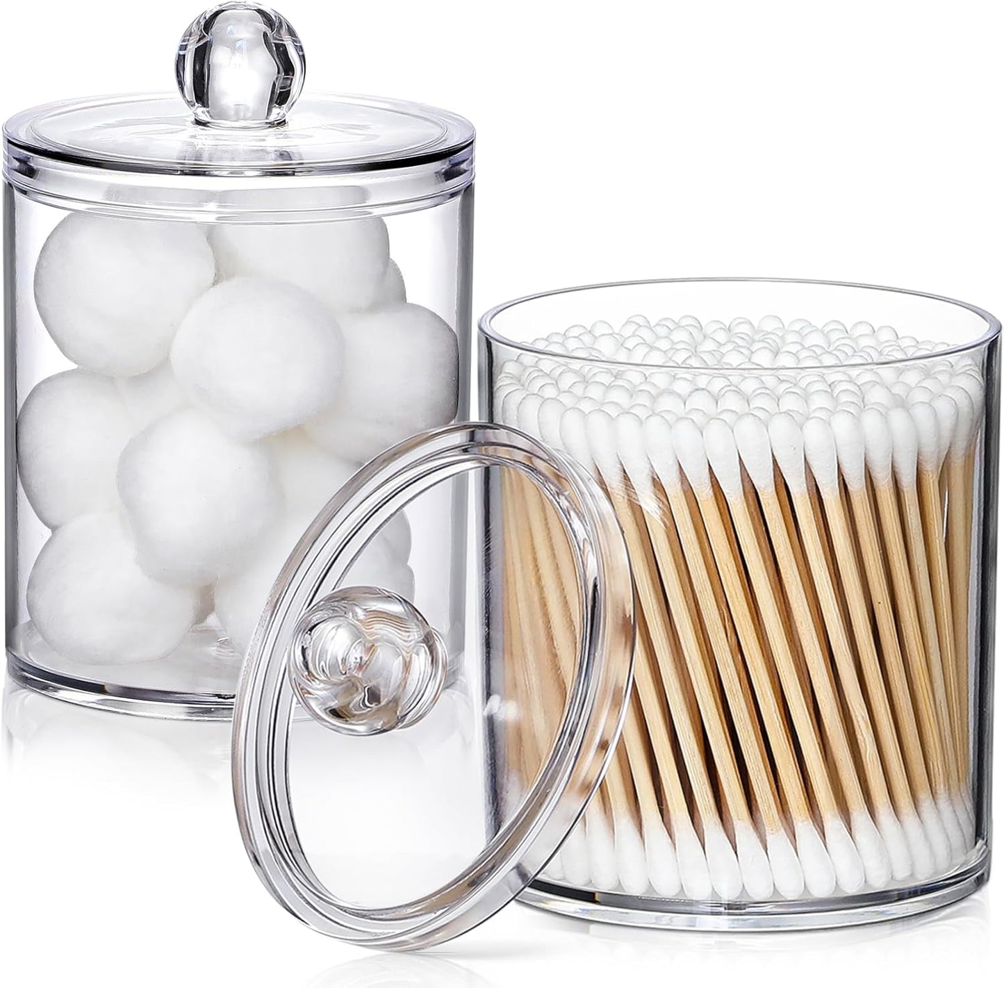Skiennix Acrylic Qtip Holder Dispenser - Clear Plastic Canister Set for Cotton Swabs & Makeup Storage