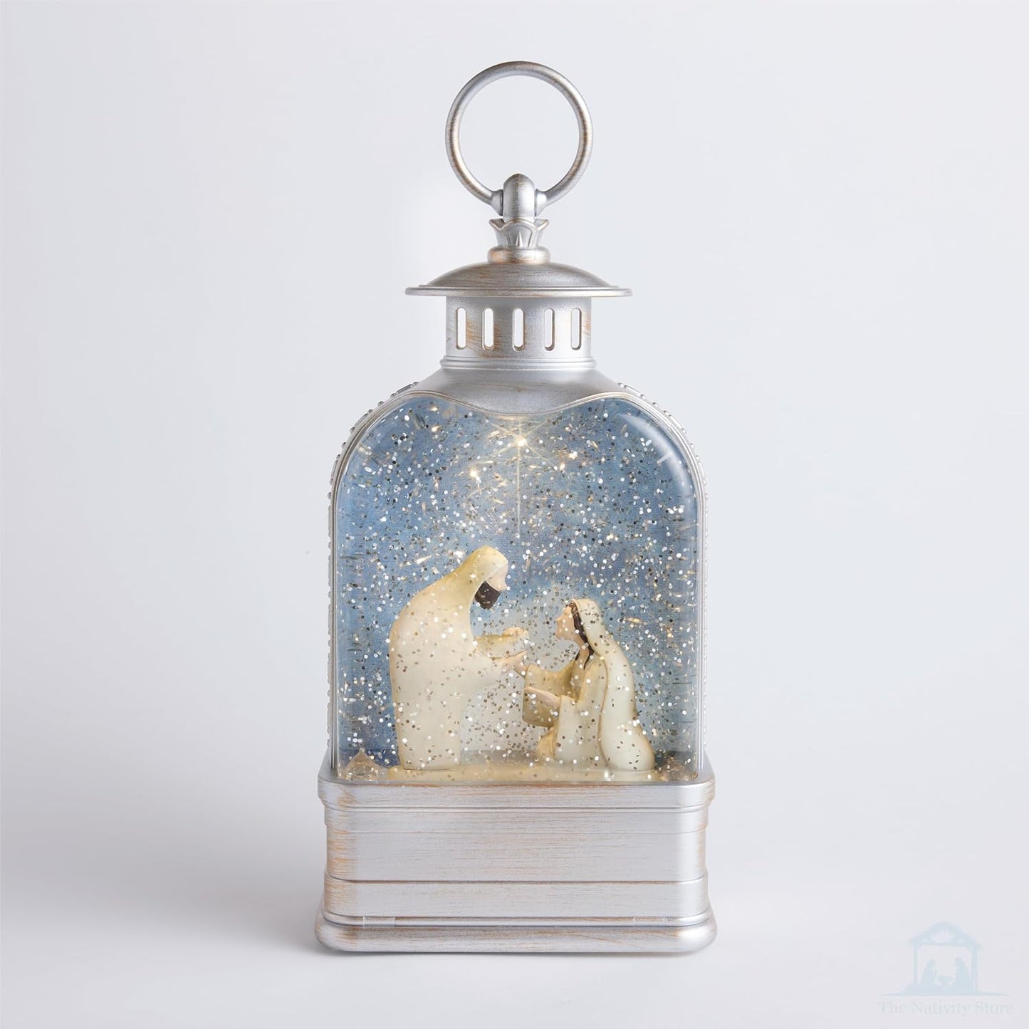 Love's Pure Light by Kate Lee - 10” Light-Up Nativity Lantern with Music | Glitter Snowglobe Manger Scene