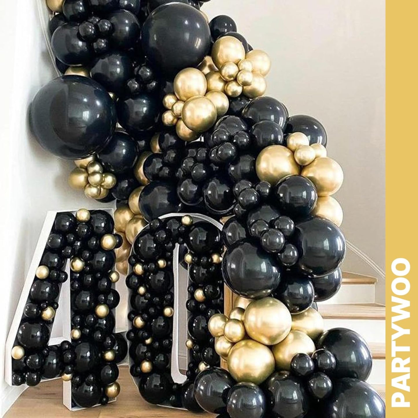 PartyWoo Gold and Black Balloons - 100pcs 12-Inch Metallic Balloons for Celebrations & Events