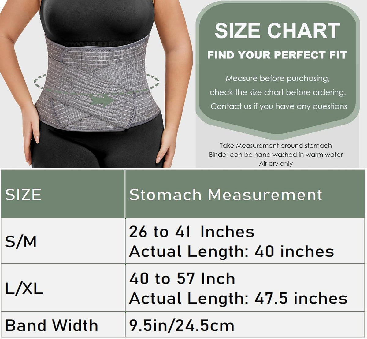 Abdominal Binder Post Surgery - Postpartum Belly Band Wrap | Post C Section Belly Binder Recovery Belt | Stomach Compression Hernia Belt For Men or Women After Pregnancy, Hysterectomy (Small/Medium)