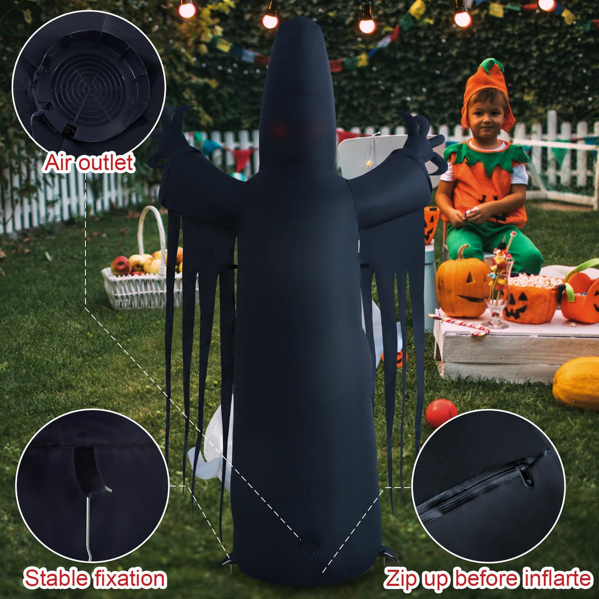 HZGDEJTG 8ft Harvester with Runaway Ghost on Chest Halloween Inflatable Outdoor Decoration, Yard Decorations with LED Lights for Outdoor Lawn, Garden, Home Holiday Party