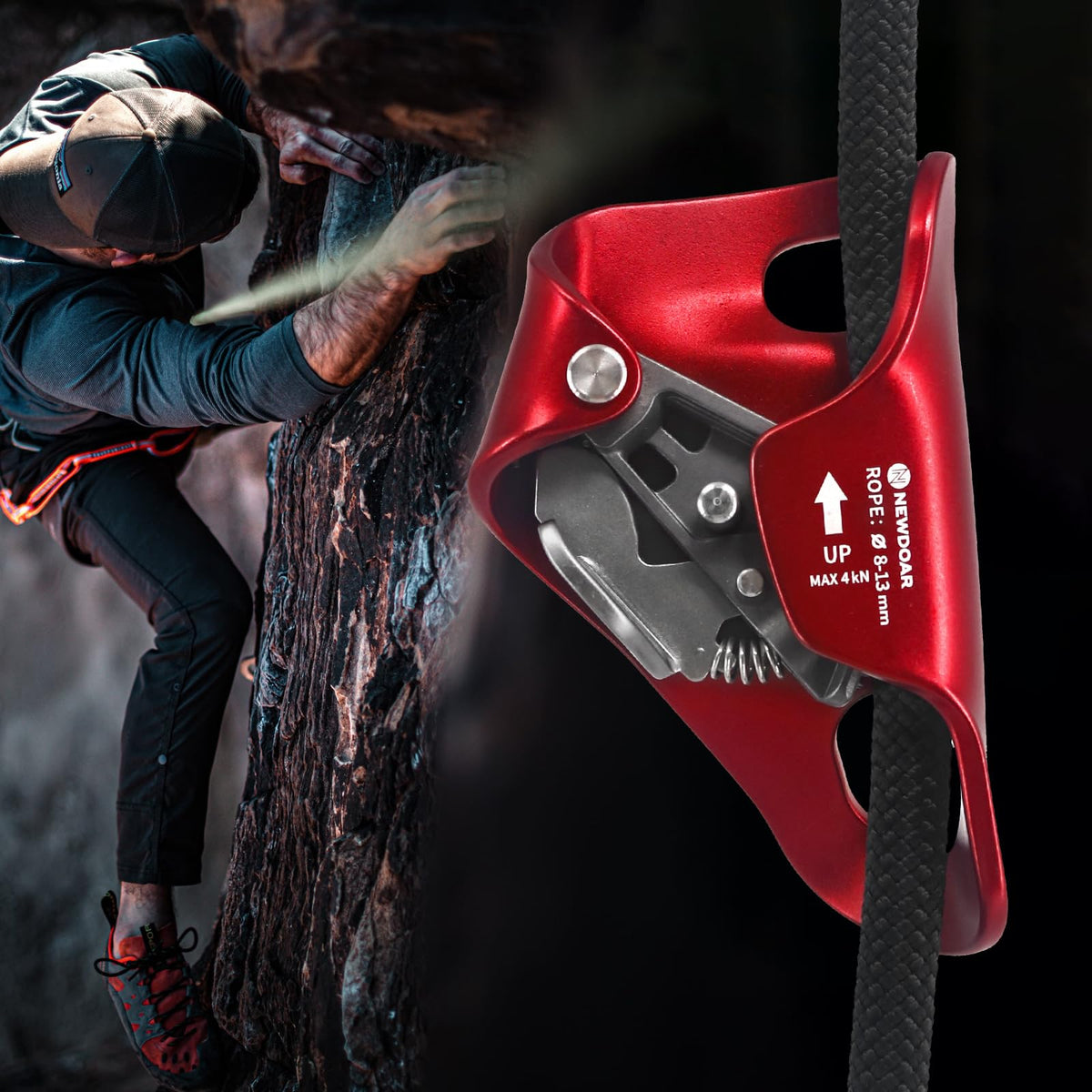 NewDoar Rock Climbing Chest Ascender Abdominal for Vertical Climbing - CE Certified Rope Clamp for 813MM Rope (Red)