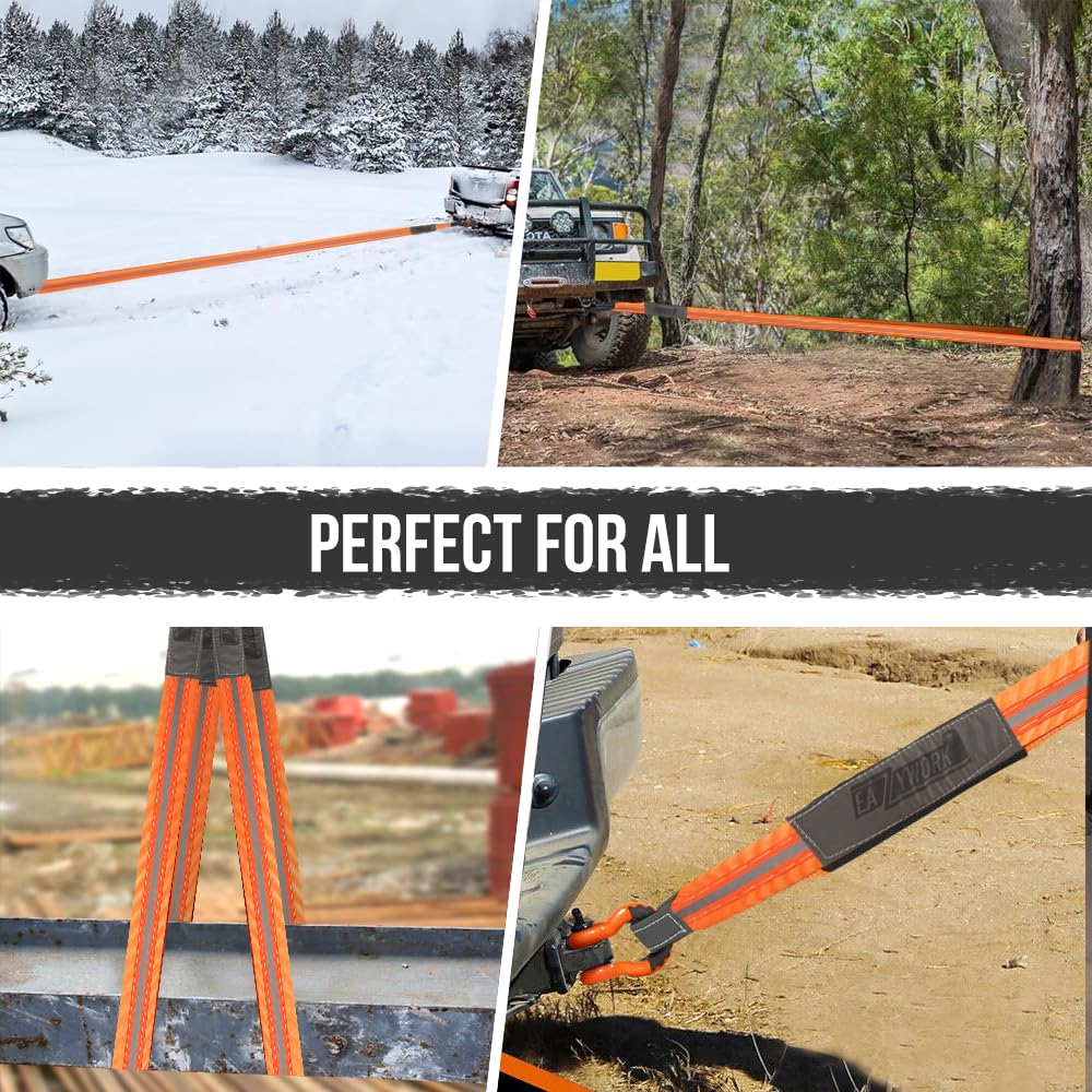 3āx10Ft Super Sturdy Lift Sling Straps 25000 Lbs Breaking Load Capacity Heavy Duty Lifting sling Crane Tree Saver Strap Recovery Straps Tow Strap Pull Hoist 2pcs 3/4 Robust D Ring Shackles+Storage Bag