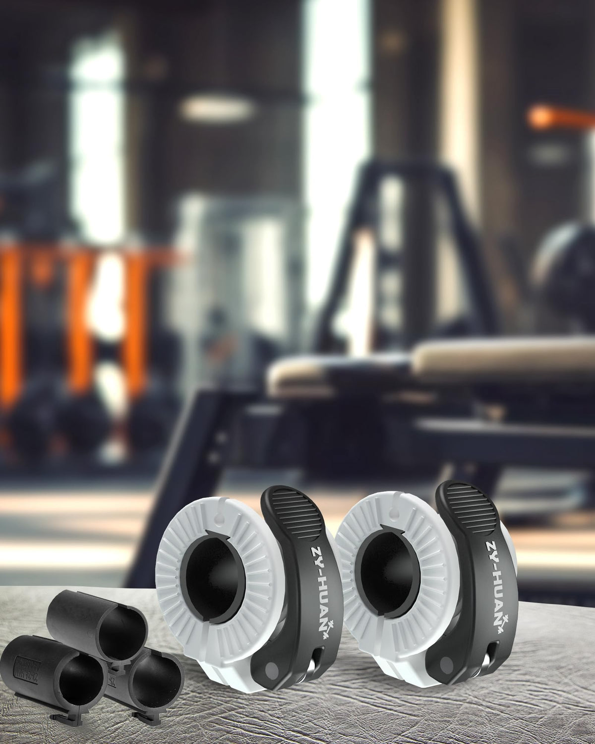 ZY-HUAN Pro Barbell Clips 1 inch Barbell Clamps 0.9-1.18inch Quick Release Weight Clips for Bars Multi-Size Adjustable Olympic Barbell Clamps (Black+White)