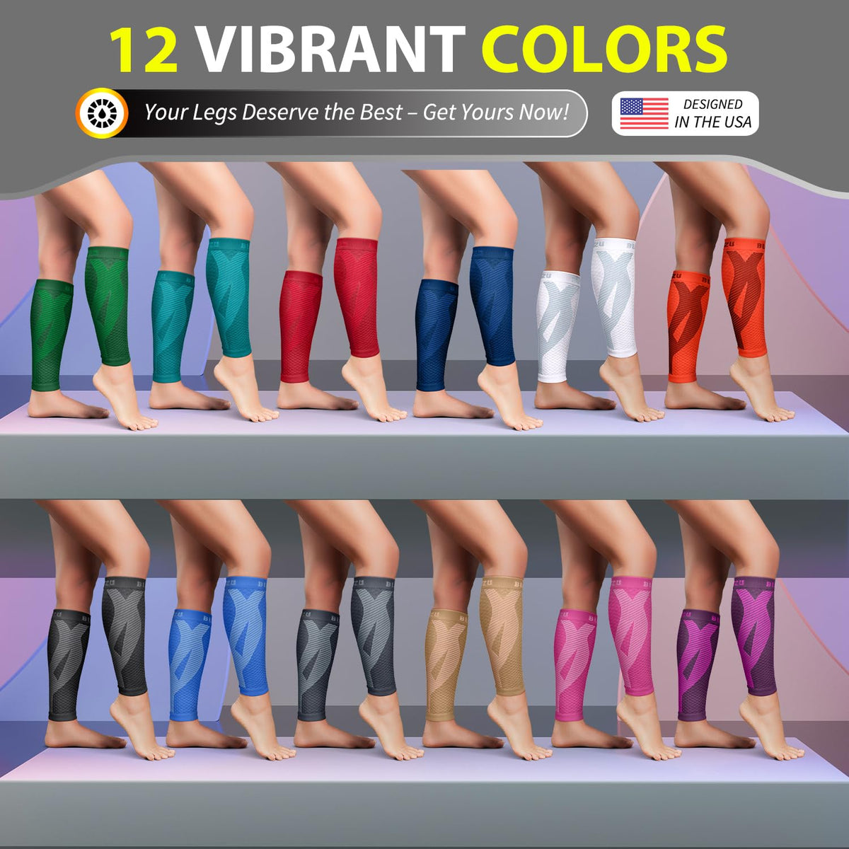 BLITZU Calf Compression Sleeves for Men and Women. Footless Compression Socks Support for Varicose Vein, Nursing, Running. Leg Sleeve Brace for Shin Splints, Pain Relief & Reduces Swelling Black L-XL
