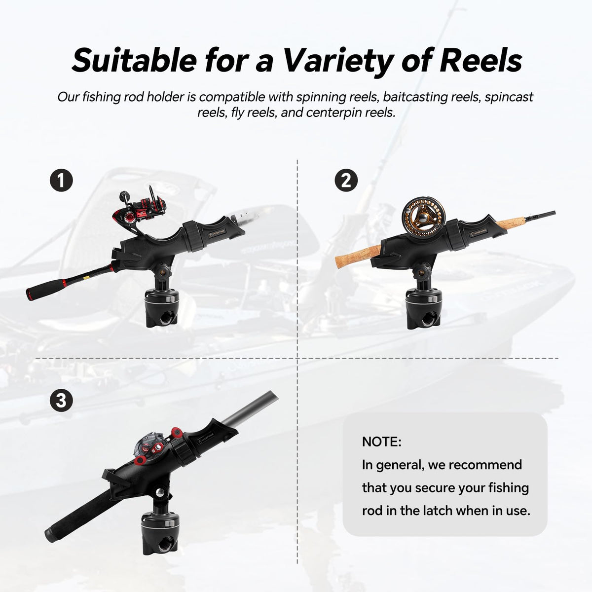 Hitorhike Fishing Rod Holder Universal Fit Kit with Mount Allows for 360-degree Adjustment Kayak Fishing Boat Rod Holder (Fishing Rod Holder x2+Rail Mount x2)