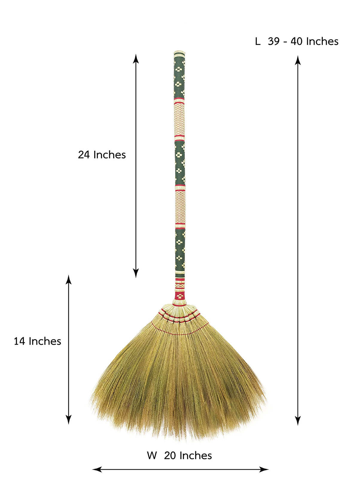 Thai Vintage Retro Grass Broom Stick, Asian Straw for Wedding Jumping, Witch, House, Long With Solid Wood Handle - Primitive Sweeping Dirt Dust Garbage