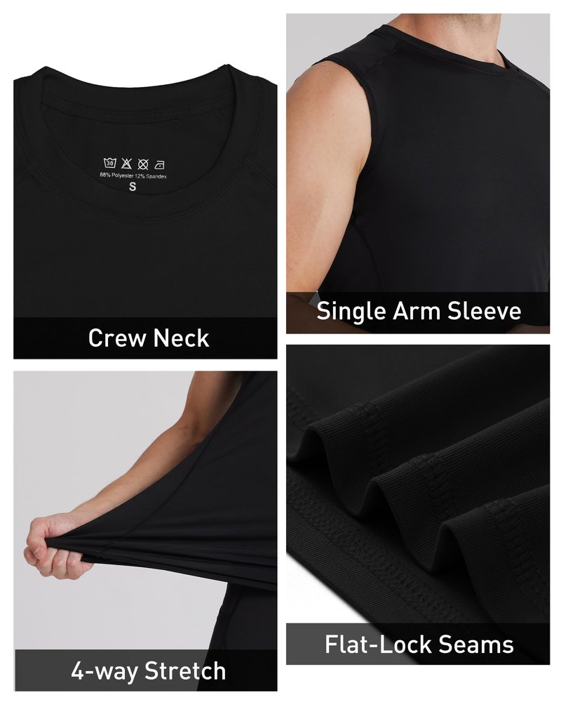 RIKUAOU Mens One Arm Sleeve Compression Shirts 1/2 Long Sleeve Athletic Base Layer Undershirt Basketball Workout Top