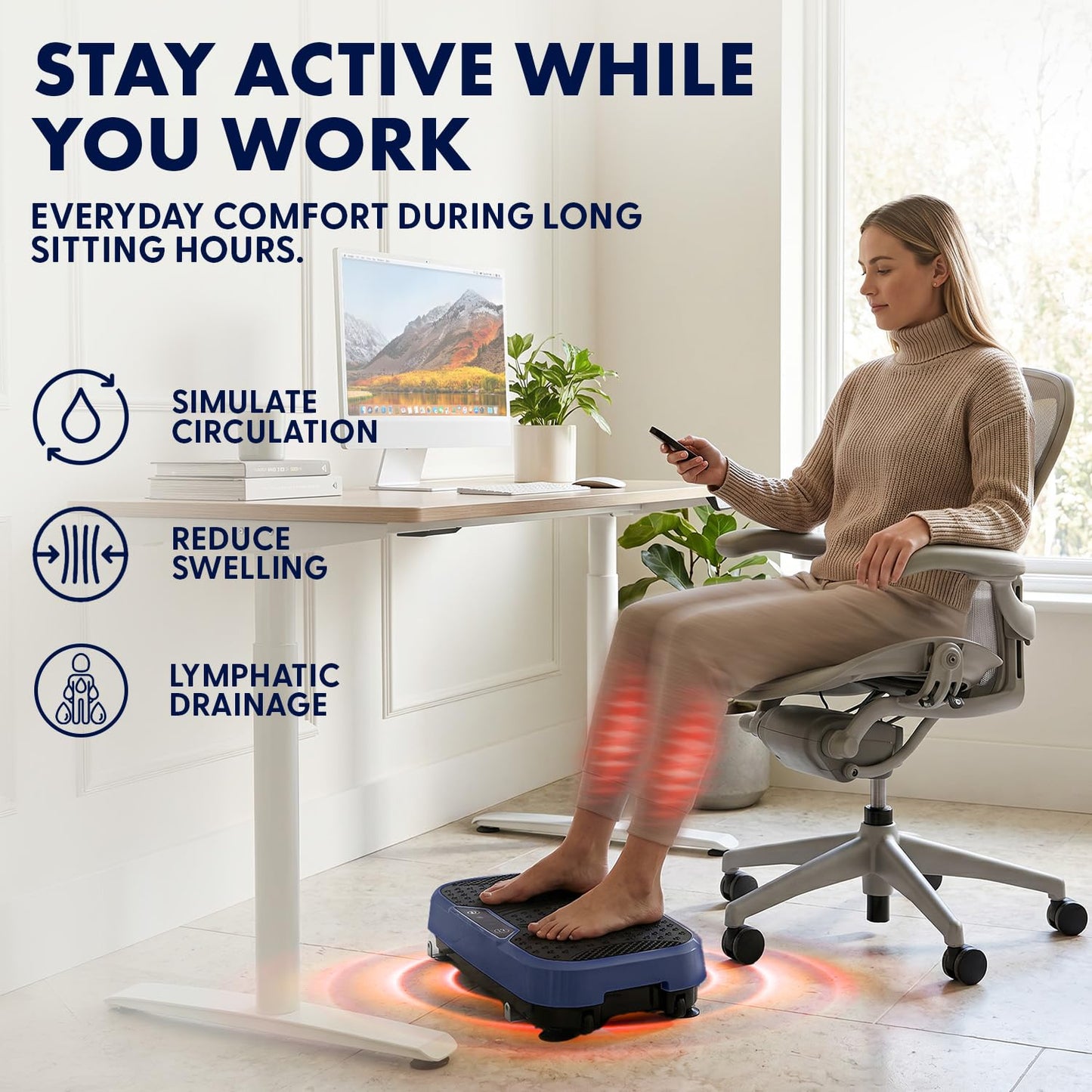SQUATZ Vibration Plate Exercise Machine, Vibration Plate with Handles and 1-99 Speed Levels, 10 Preset Programs, Quiet Low-Impact Home Fitness Platform with Remote Control, Portable Design, Blue