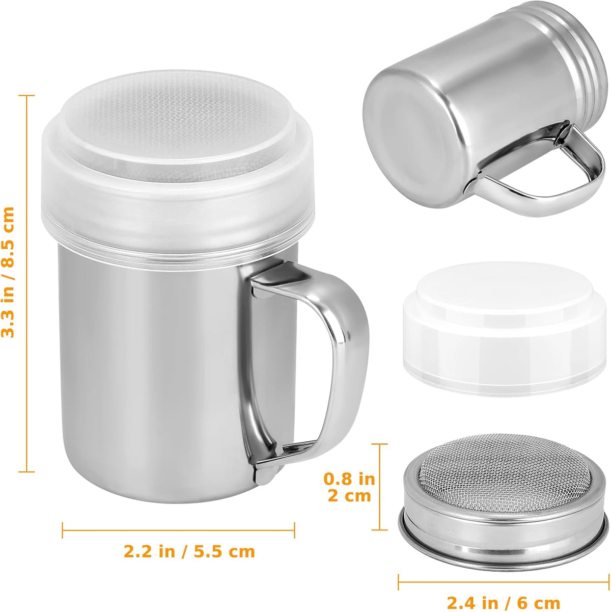 Accmor Powdered Sugar Shaker - Fine Mesh Stainless Steel Dredge for Sugar & Flour | 6 Ounce, 2 Pack