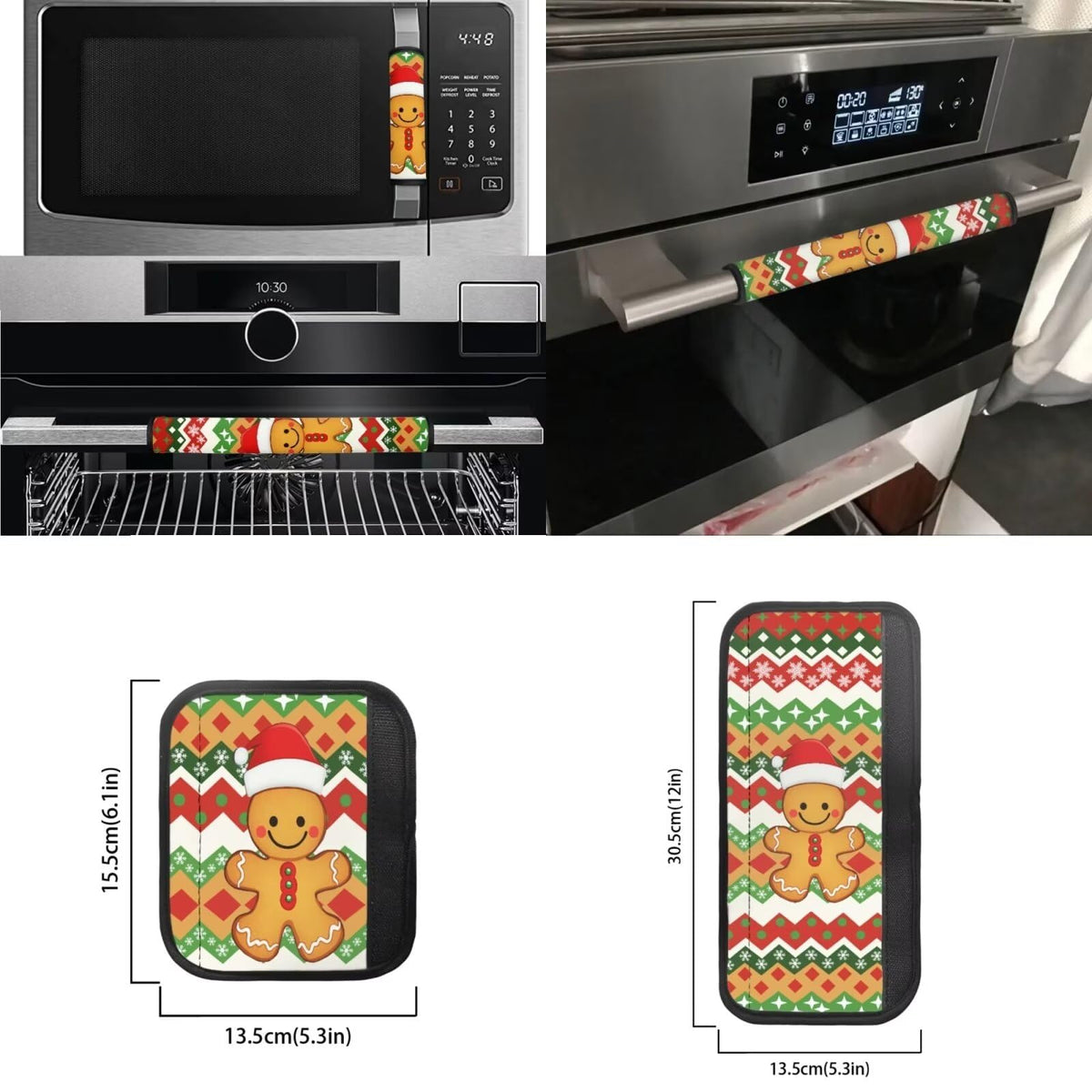 Biyejit Christmas Gingerbread Men Refrigerator Door Handle Cover Set of 6 - Replacement Kitchen Appliance Gloves Keep Off Fingerprints Food Stains,for Ovens, Dishwashers