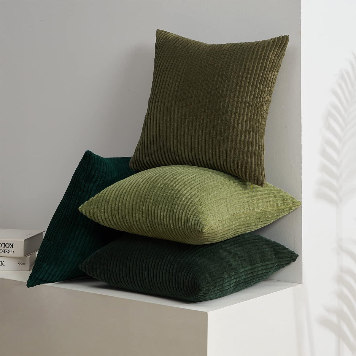 Topfinel Corduroy Throw Pillow Covers Pack of 2 Gray 16"x16" No Insert with Hidden Zipper | Decorative Cushion Covers for Fall, Halloween, Thanksgiving, Christmas Green