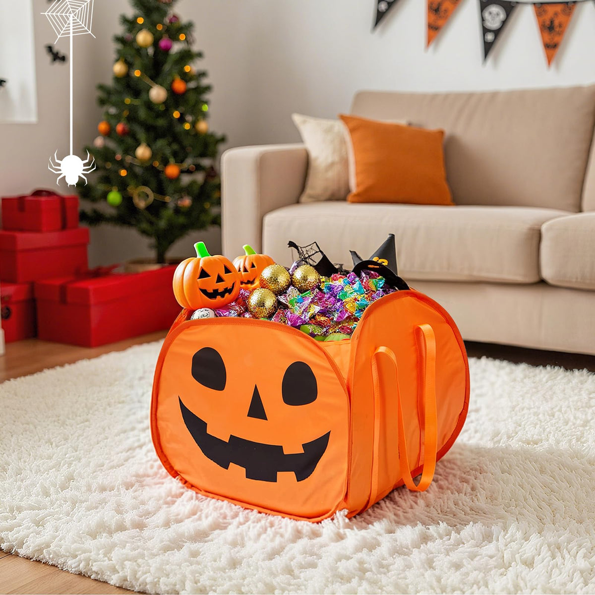 YOHOOLYO 95L Large Cute Halloween Pumpkin Boo Basket with Handles, Trick or Treat Candy Bucket Bag, Halloween Decor for Kids, Candy Buckets & Tote Bags for Party Favor Supplies