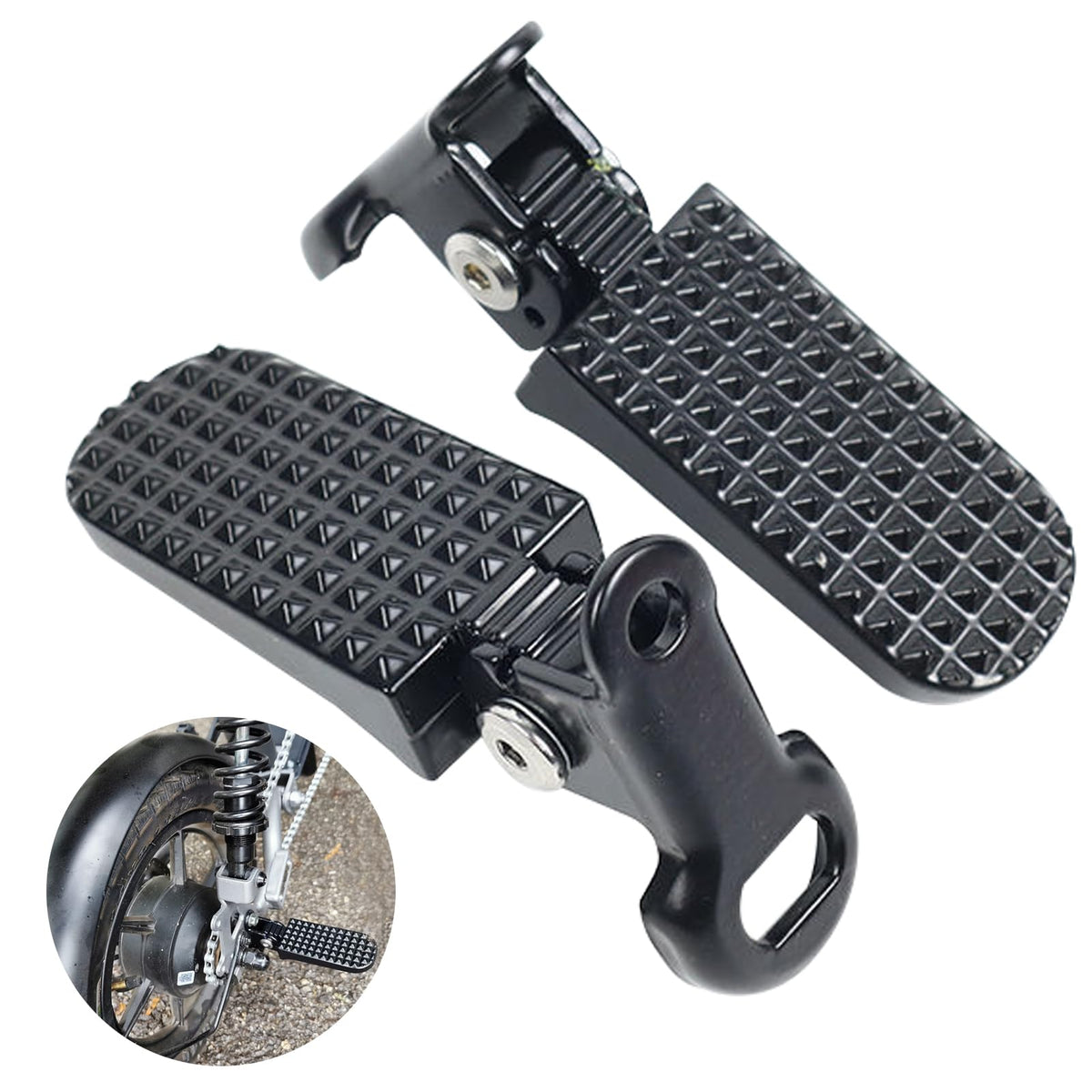 1 Pair Mini Bike Foot Pegs, Universal Bike Foot Rest, Aluminium Alloy Non-Slip Bikes Pegs, Folding Bikes Rear Pedals for Mountainbike, Folding Bicycle (颜色:Black)