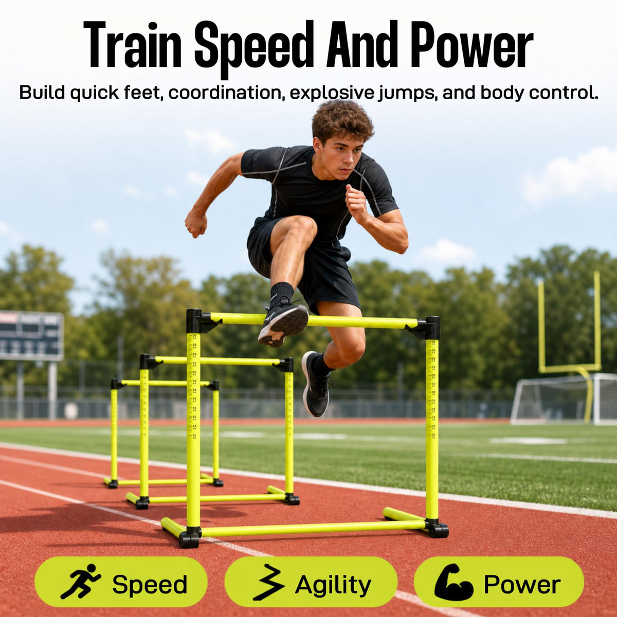 ZSHIGANMA 3 Pack Adjustable Height Hurdles Training Equipment, Agility Speed Jumping Training Equipment for Basketball Soccer Football Dogs, Indoor & Outdoor, Detachable Hurdles Track and Field(Green)